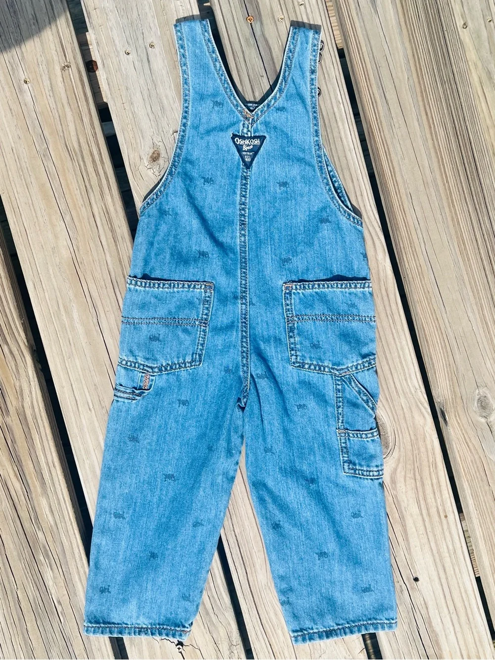 •OshKosh 3T Train Print Denim Overalls! EUC!